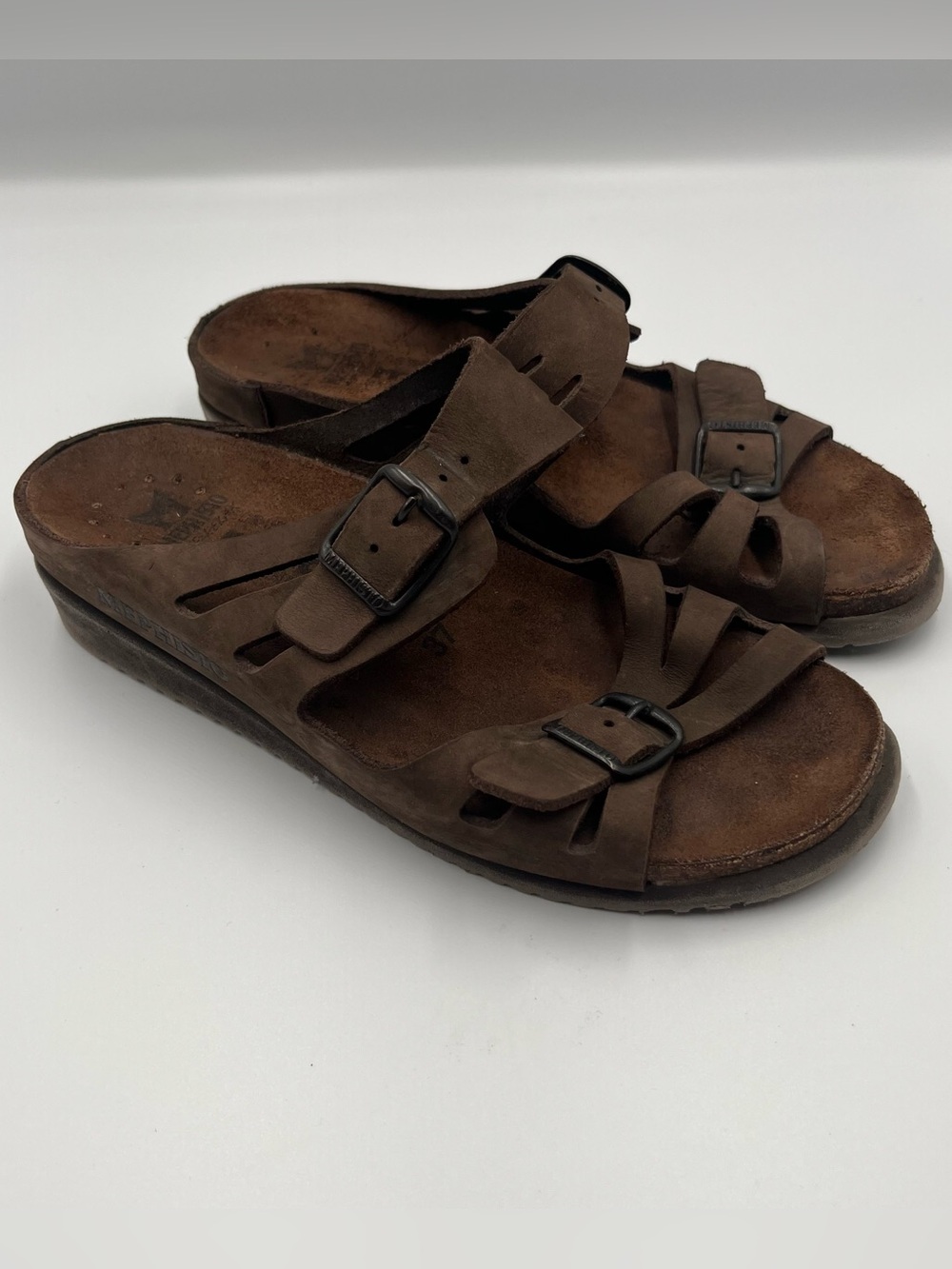 Mephisto Mobils Brown Leather Comfort Sandals Slides EU 37 US 6 6.5 France